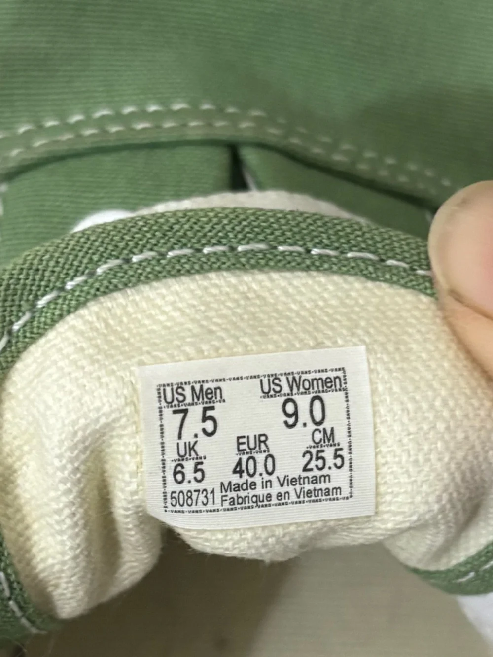 Vans Olive Green Low Top Canvas Sneakers with White Laces